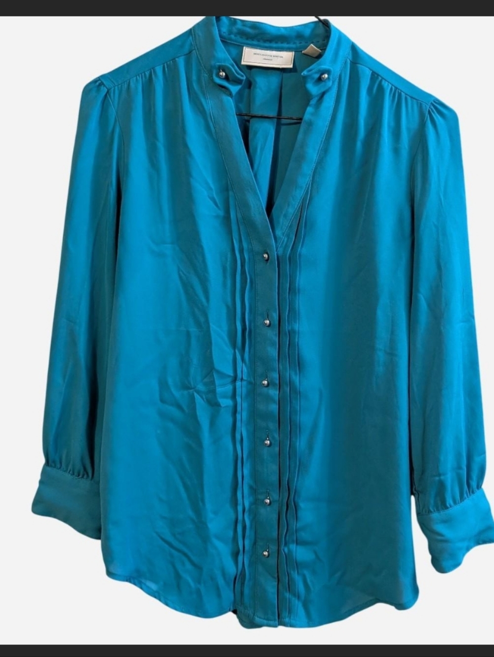 Anthropologie Moulinette Soeurs Teal Blue Button Down Shirt, Size 0